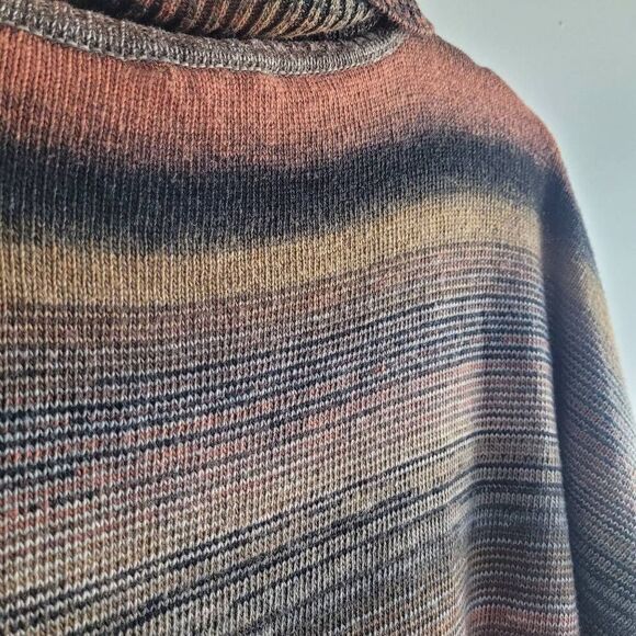 striped turtleneck knit poncho with front‎ pockets and textured details - Picture 4 of 11